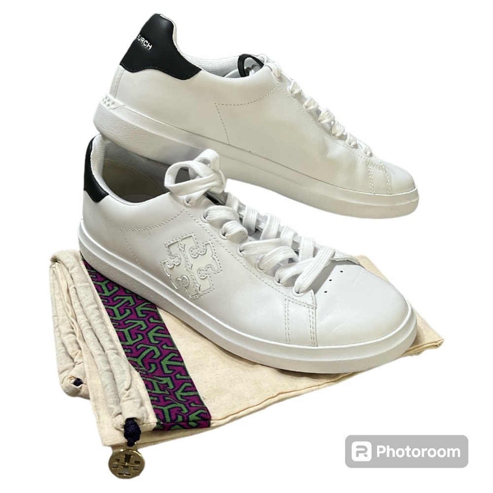Tory Burch Double T Howell Court Sneaker white leather 7